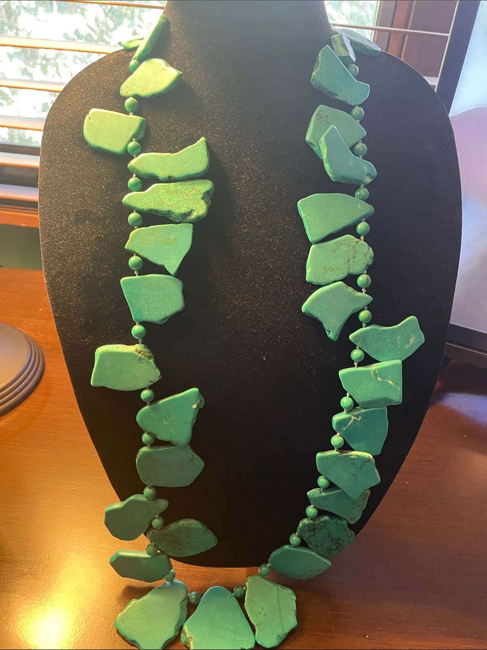Turquoise Stone Long Necklace - Green Statement Jewelry